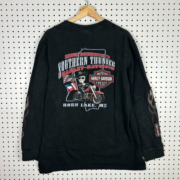 Harley Davidson Motorcycle Biker T Shirt Medium Colonel Rebel Ole Miss Black Y2K - Picture 1 of 7